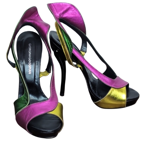 Georgina Goodman Shoes - Georgina Goodman Size 36½ Metallic Strappy Unique Statement Stiletto Heels